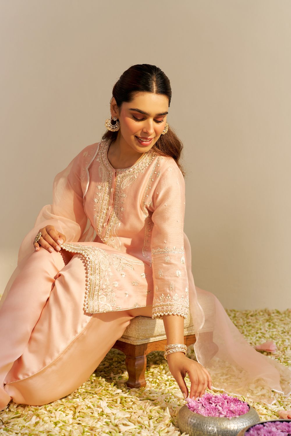 Zahra - Short Kurta With Dhoti-Off Rose