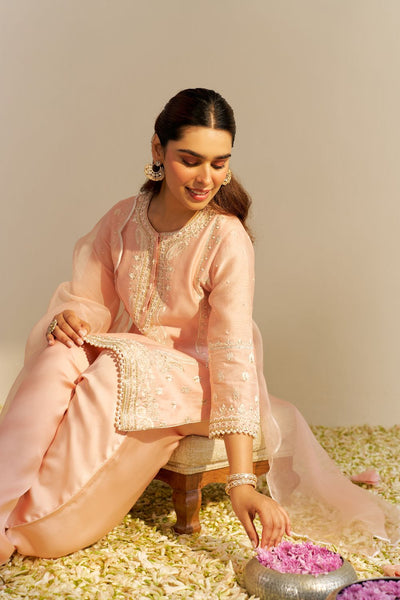 Zahra - Short Kurta With Dhoti-Off Rose