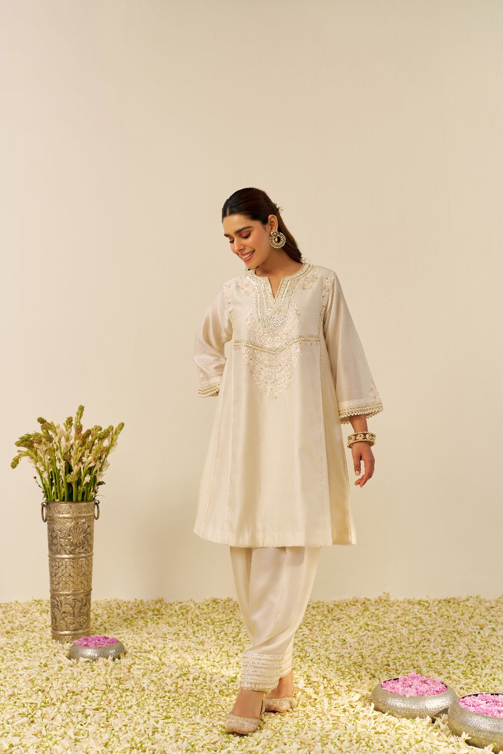 Aiza - Short Chauga With Salwar-Daisy Ivory
