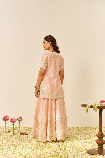 Sameeha - Short Kurta With Sharara And Dupatta-Off Rose