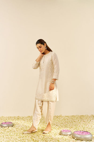 Zaisha - Short Kurta With Dhoti-Daisy Ivory