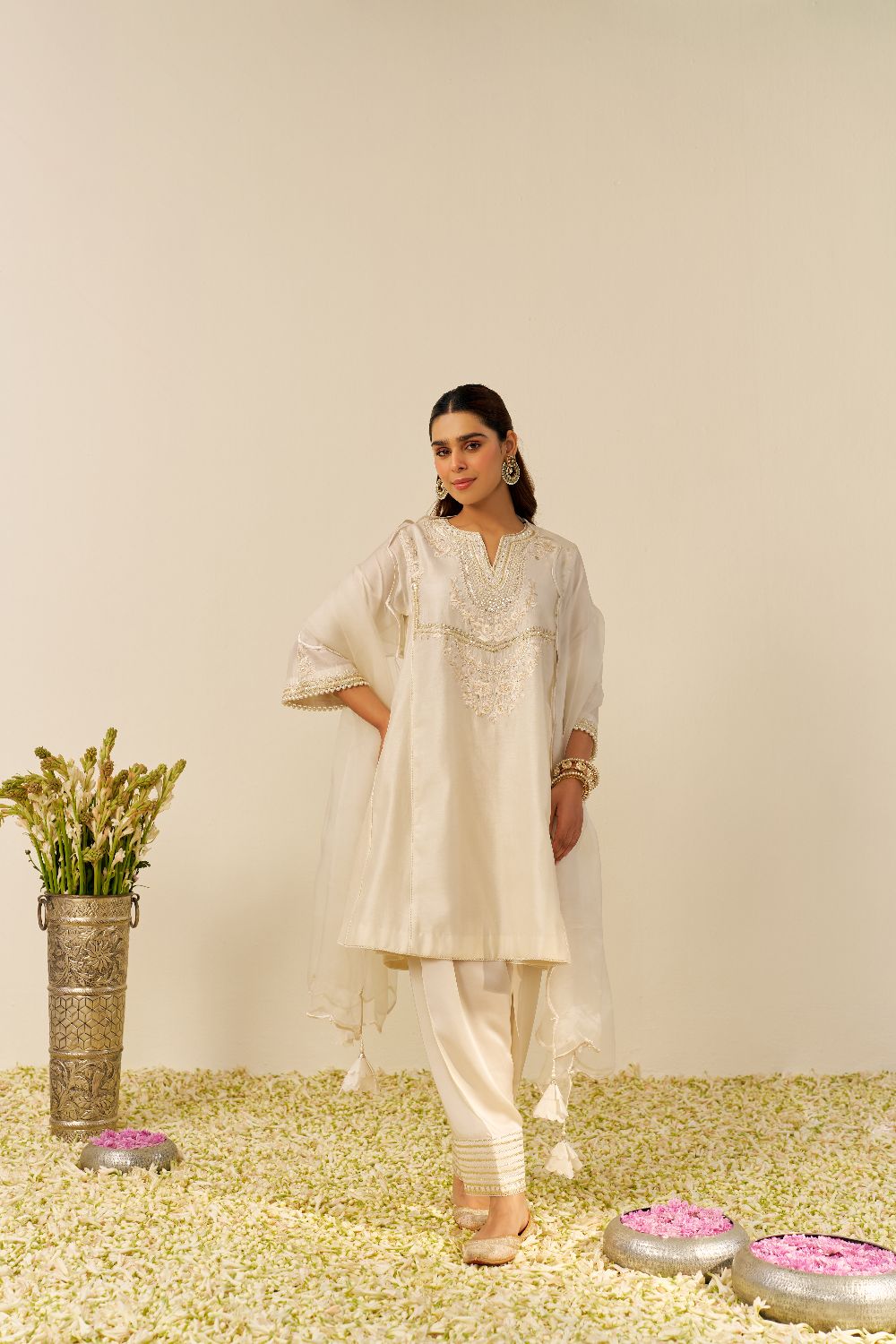 Aiza - Short Chauga With Salwar-Daisy Ivory