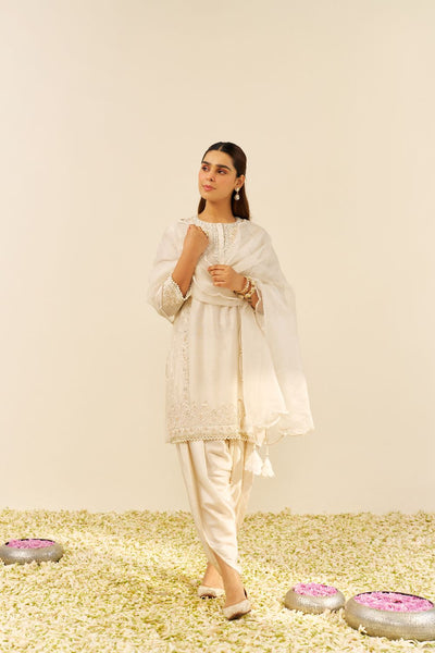 Zaisha - Short Kurta With Dhoti-Daisy Ivory