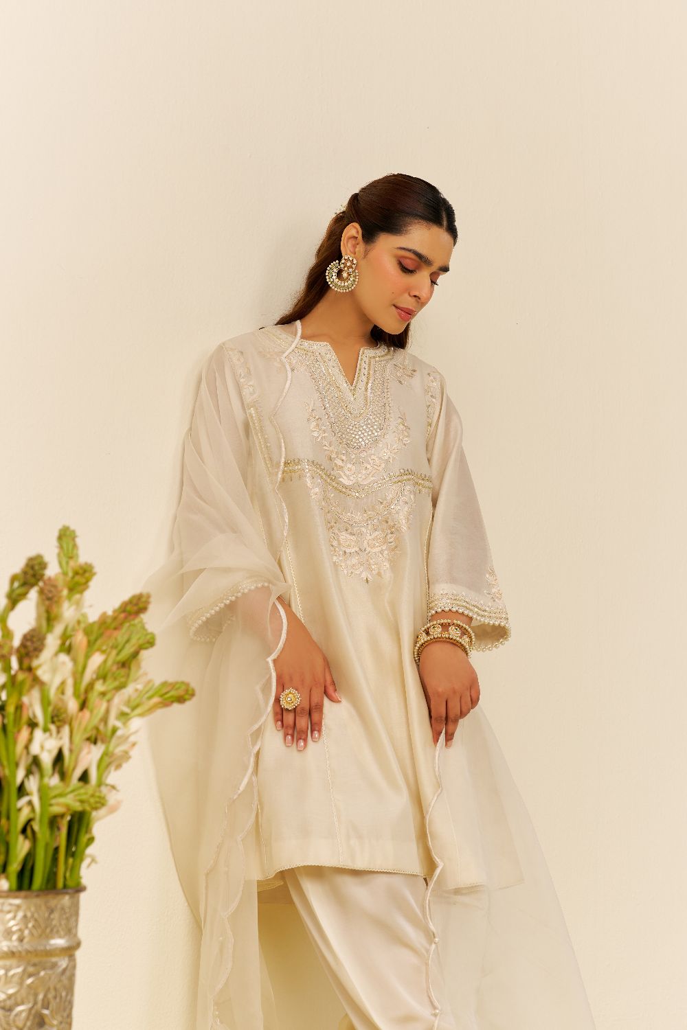Aiza - Short Chauga With Salwar-Daisy Ivory