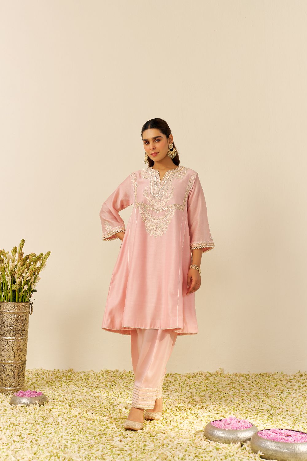 Aiza - Short Chauga With Salwar-Blush Pink