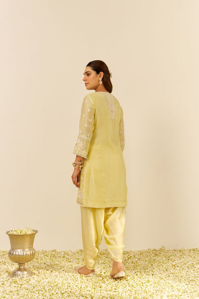 Zaisha - Short Kurta With Dhoti-Lemon Yellow