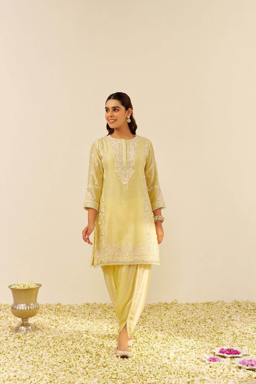 Zaisha - Short Kurta With Dhoti-Lemon Yellow