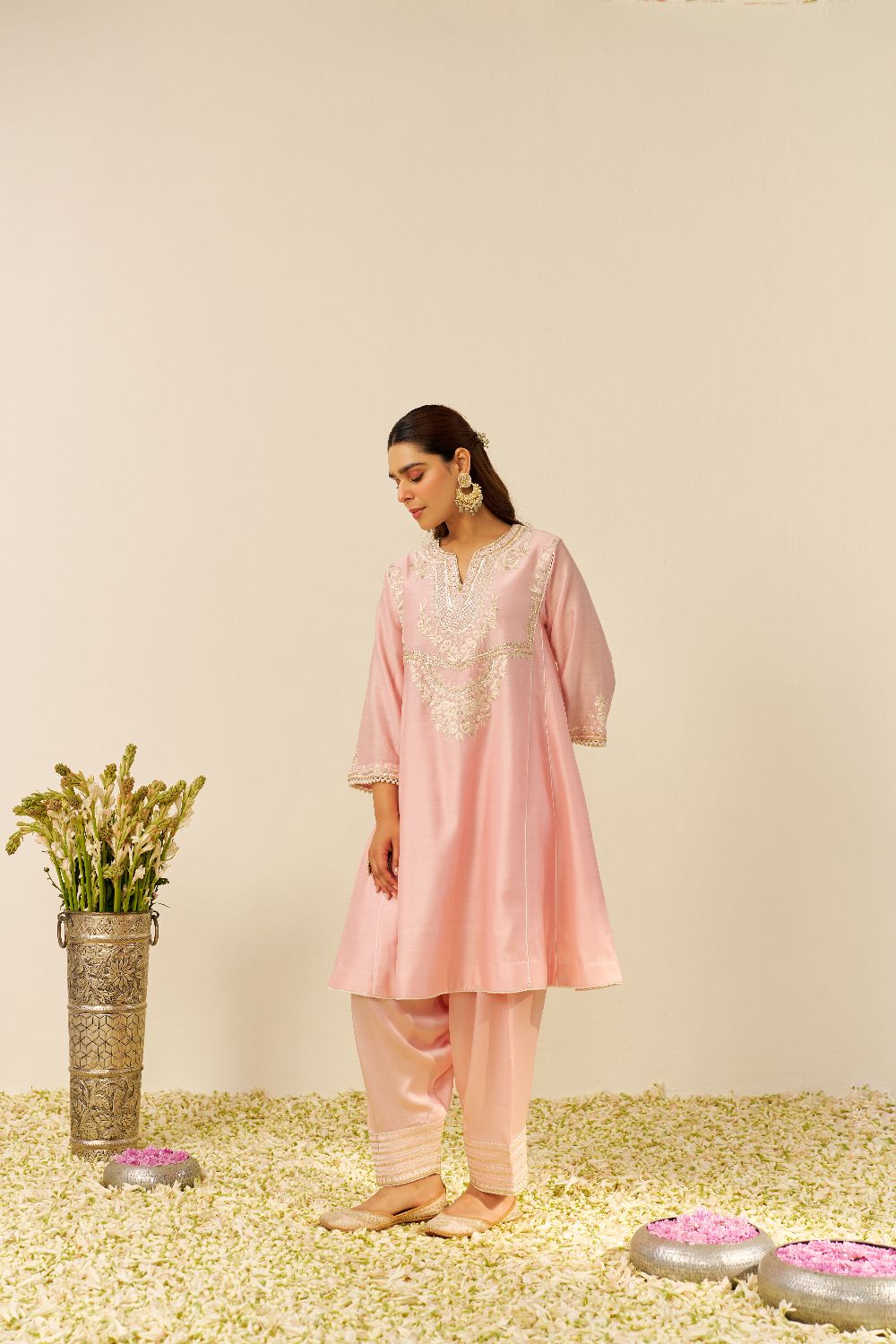 Aiza - Short Chauga With Salwar-Blush Pink