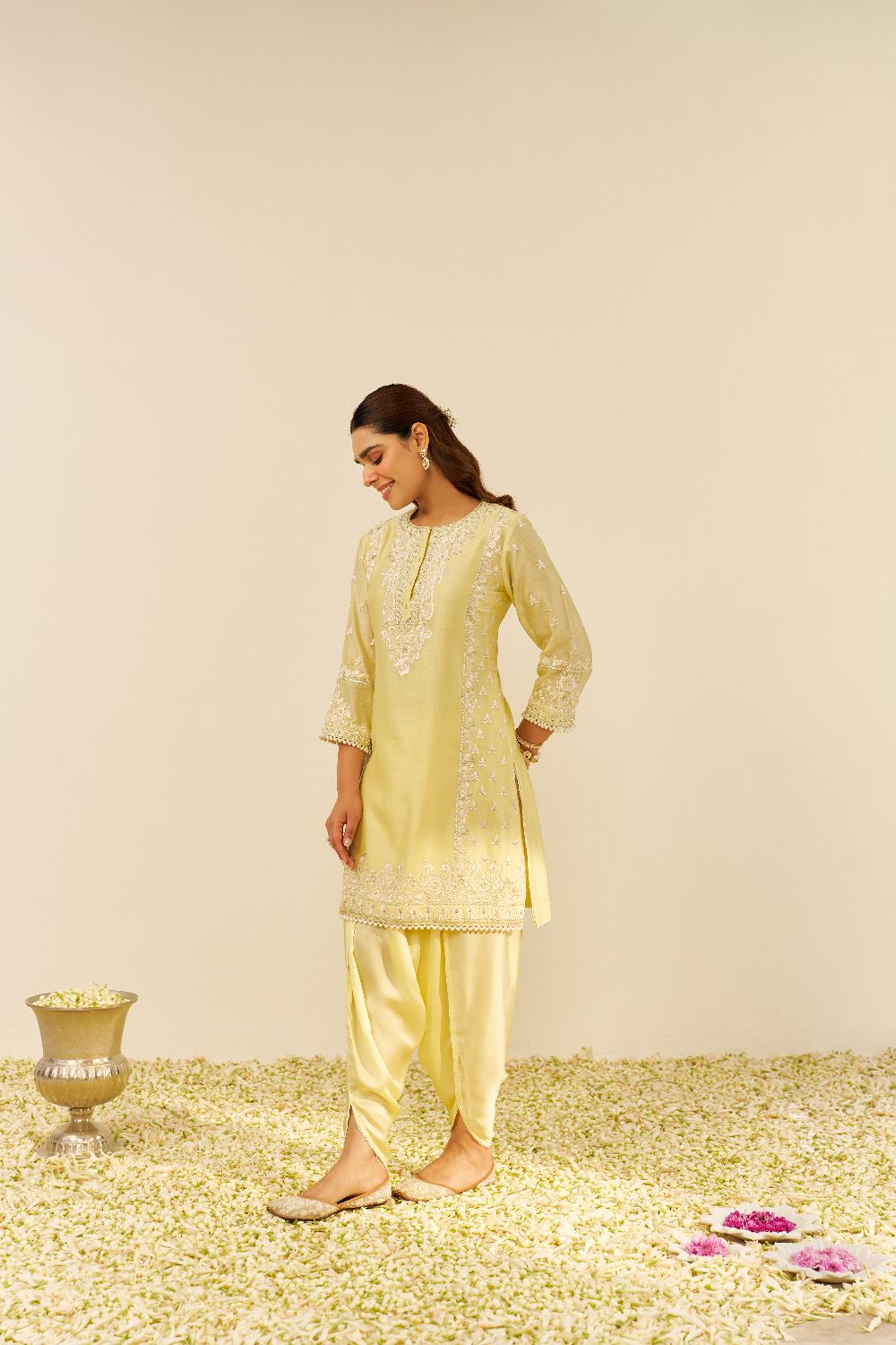 Zaisha - Short Kurta With Dhoti-Lemon Yellow