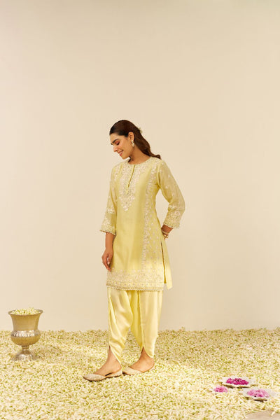 Zaisha - Short Kurta With Dhoti-Lemon Yellow