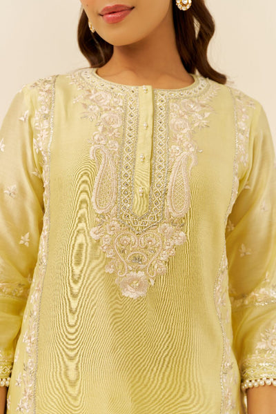 Zaisha - Short Kurta With Dhoti-Lemon Yellow