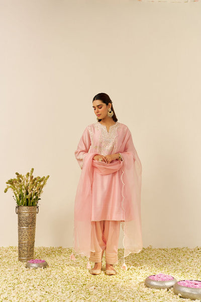 Aiza - Short Chauga With Salwar-Blush Pink