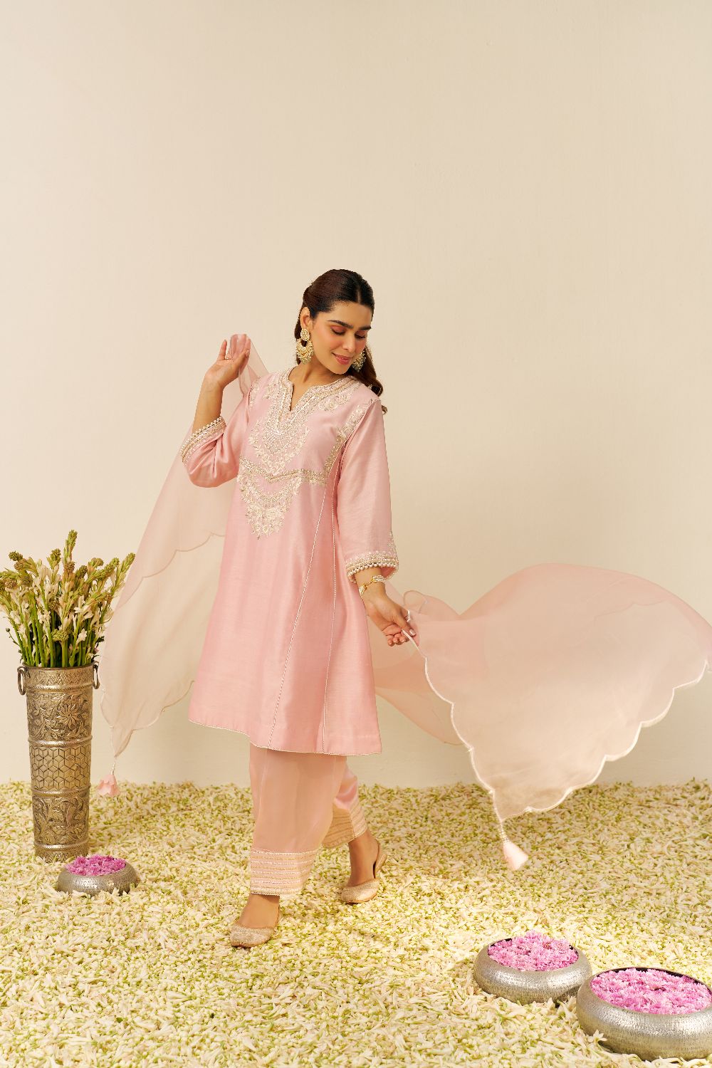 Aiza - Short Chauga With Salwar-Blush Pink