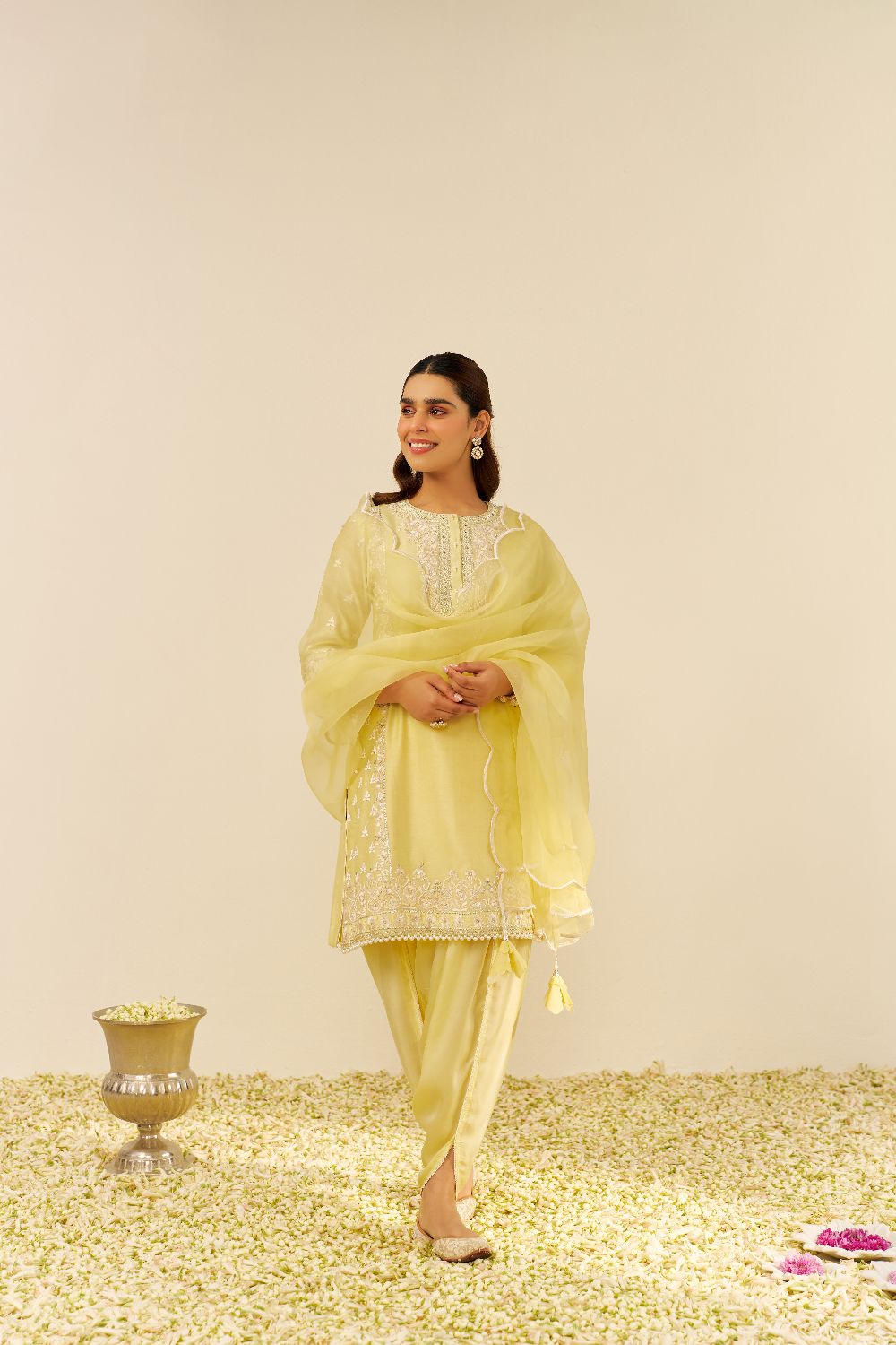 Zaisha - Short Kurta With Dhoti-Lemon Yellow