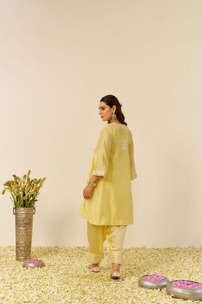 Aiza - Short Chauga With Salwar-Lemon Yellow