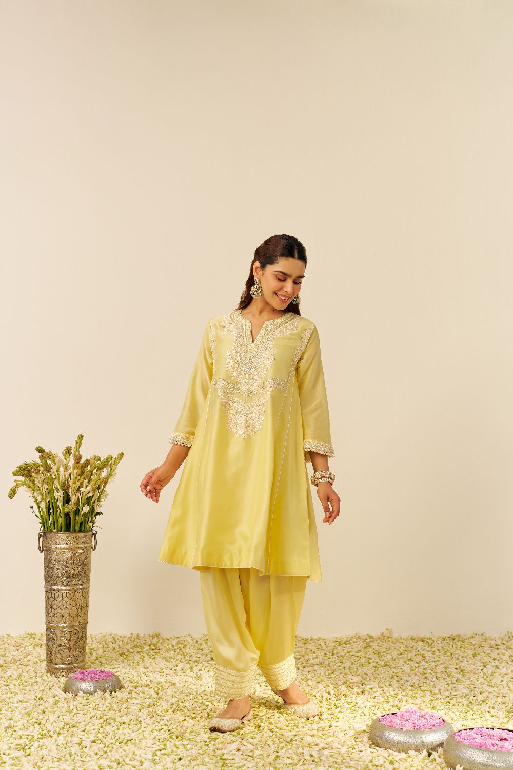 Aiza - Short Chauga With Salwar-Lemon Yellow
