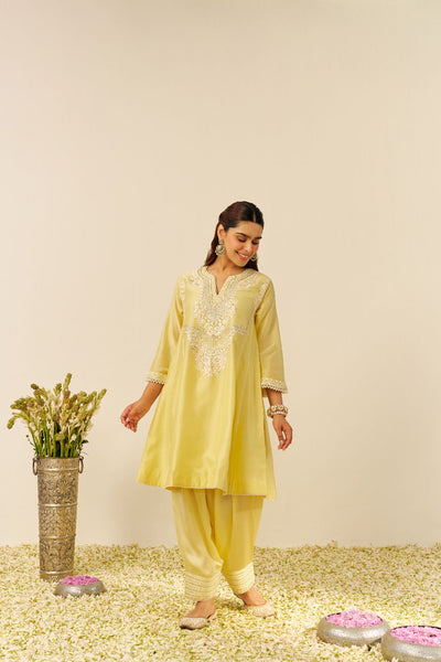 Aiza - Short Chauga With Salwar-Lemon Yellow