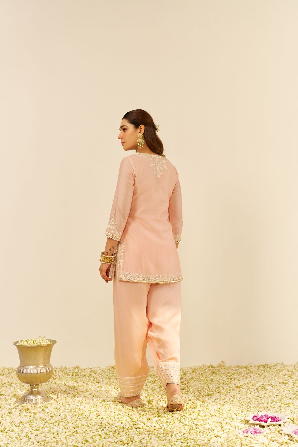 Haniya - Short Kurta With Salwar And Dupatta-Off Rose