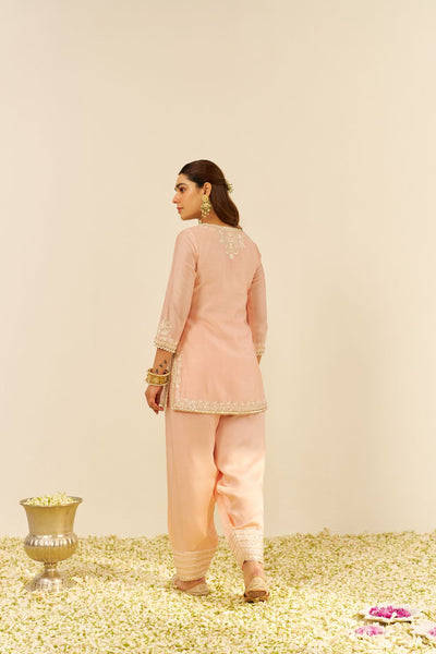 Haniya - Short Kurta With Salwar And Dupatta-Off Rose