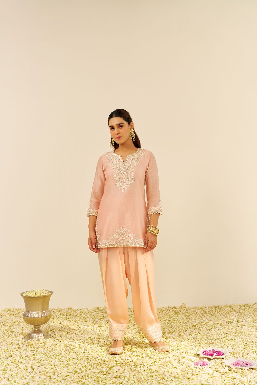 Haniya - Short Kurta With Salwar And Dupatta-Off Rose