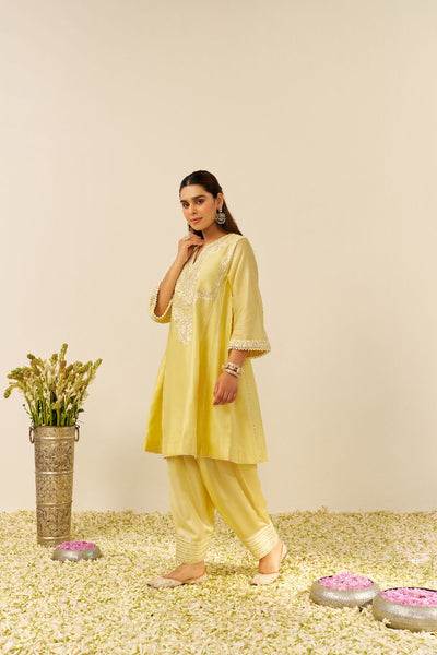 Aiza - Short Chauga With Salwar-Lemon Yellow