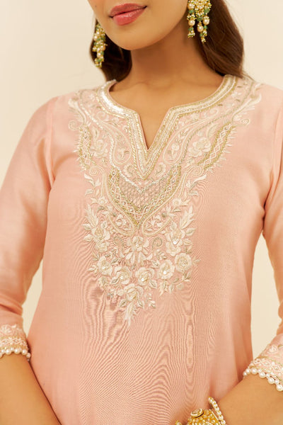 Haniya - Short Kurta With Salwar And Dupatta-Off Rose