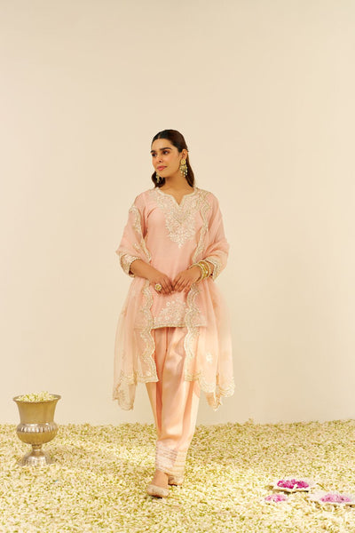 Haniya - Short Kurta With Salwar And Dupatta-Off Rose