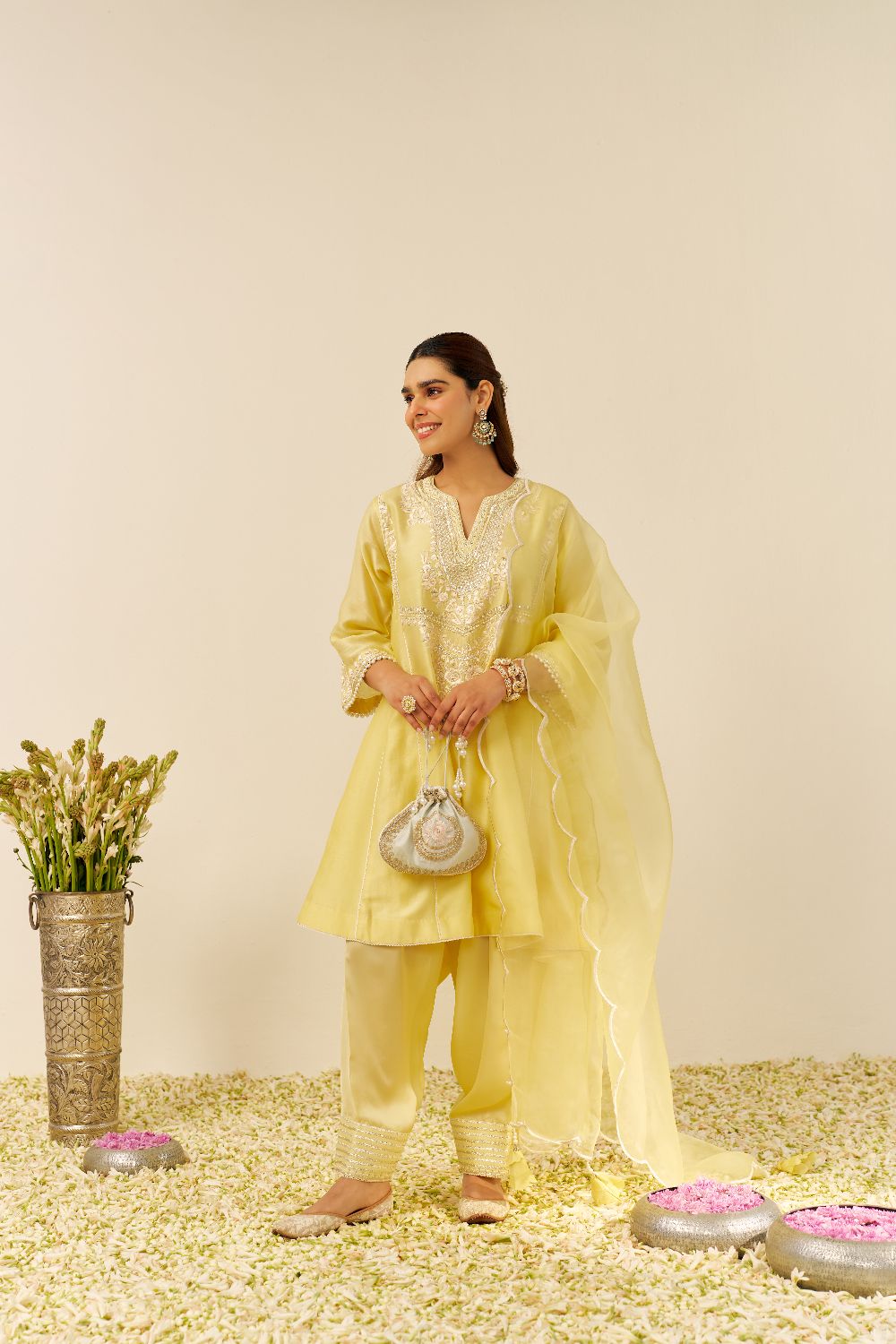 Aiza - Short Chauga With Salwar-Lemon Yellow
