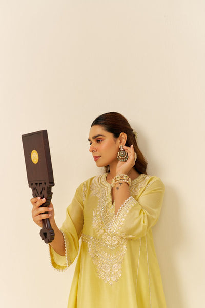 Aiza - Short Chauga With Salwar-Lemon Yellow