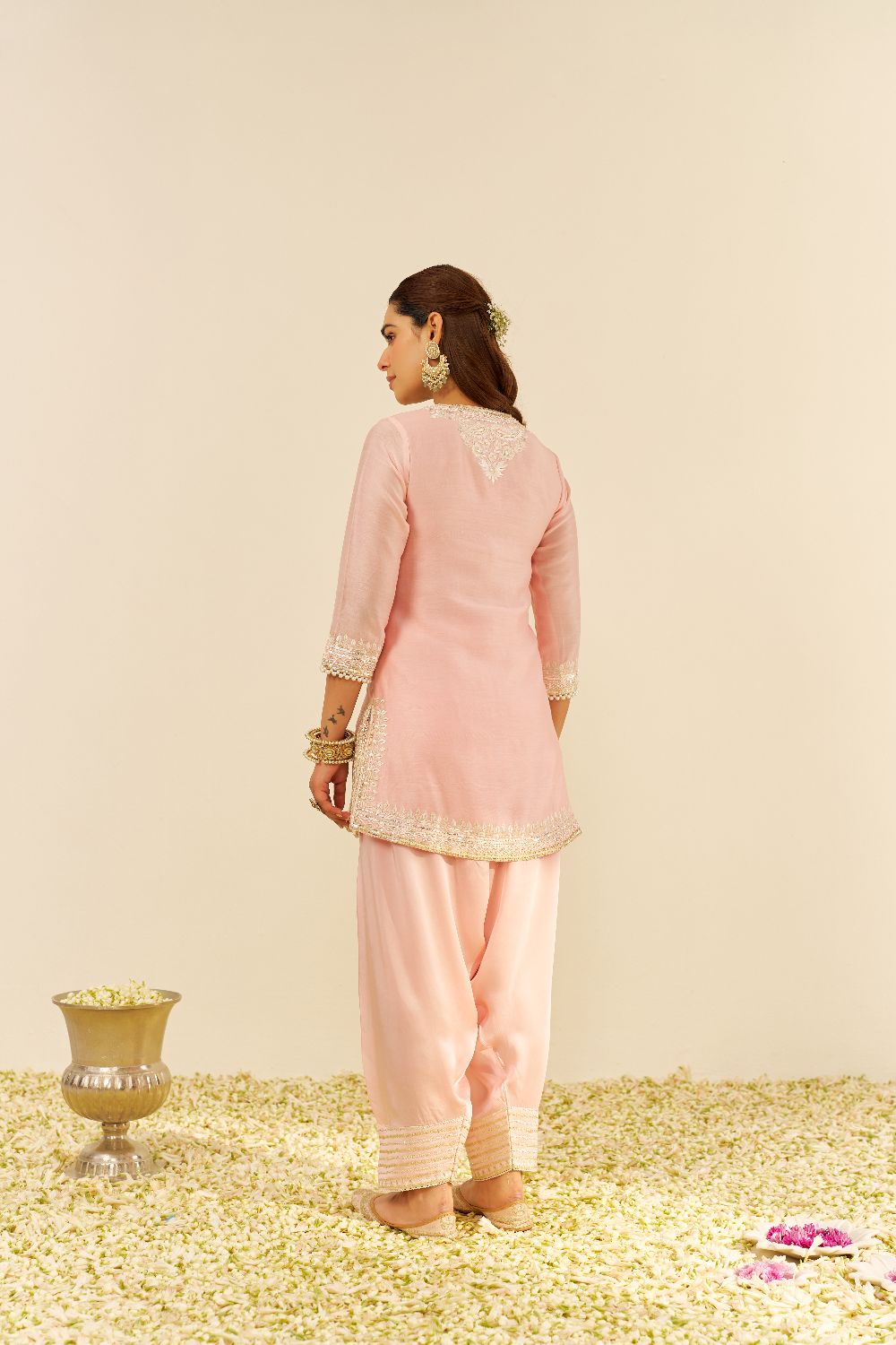 Sara - Short Kurta With Salwar And Dupatta-Blush Pink
