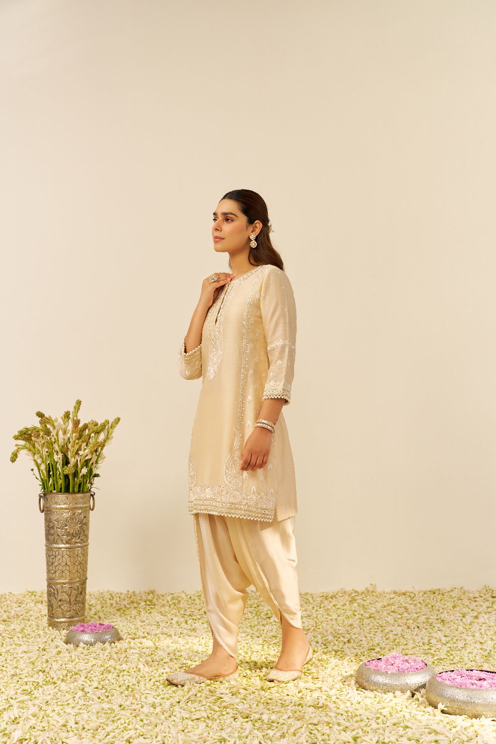 Zahra - Short Kurta With Dhoti-Beige
