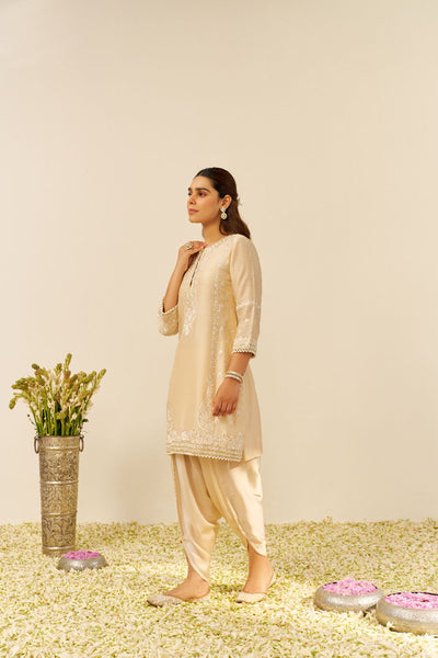 Zahra - Short Kurta With Dhoti-Beige