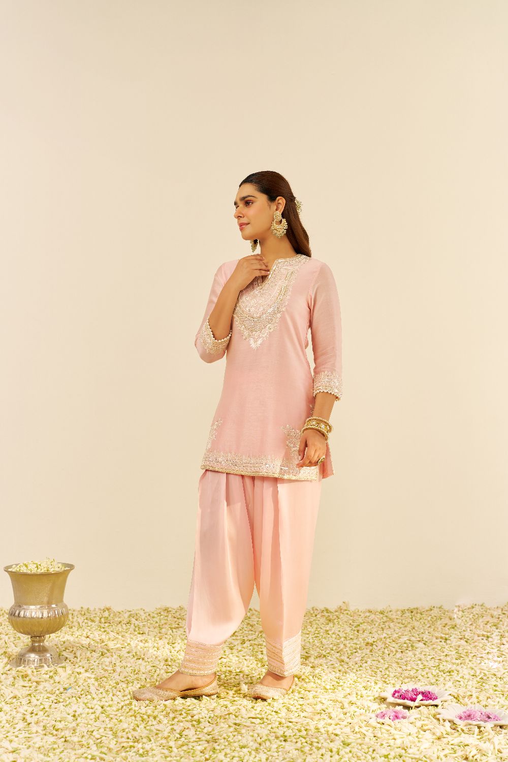 Sara - Short Kurta With Salwar And Dupatta-Blush Pink