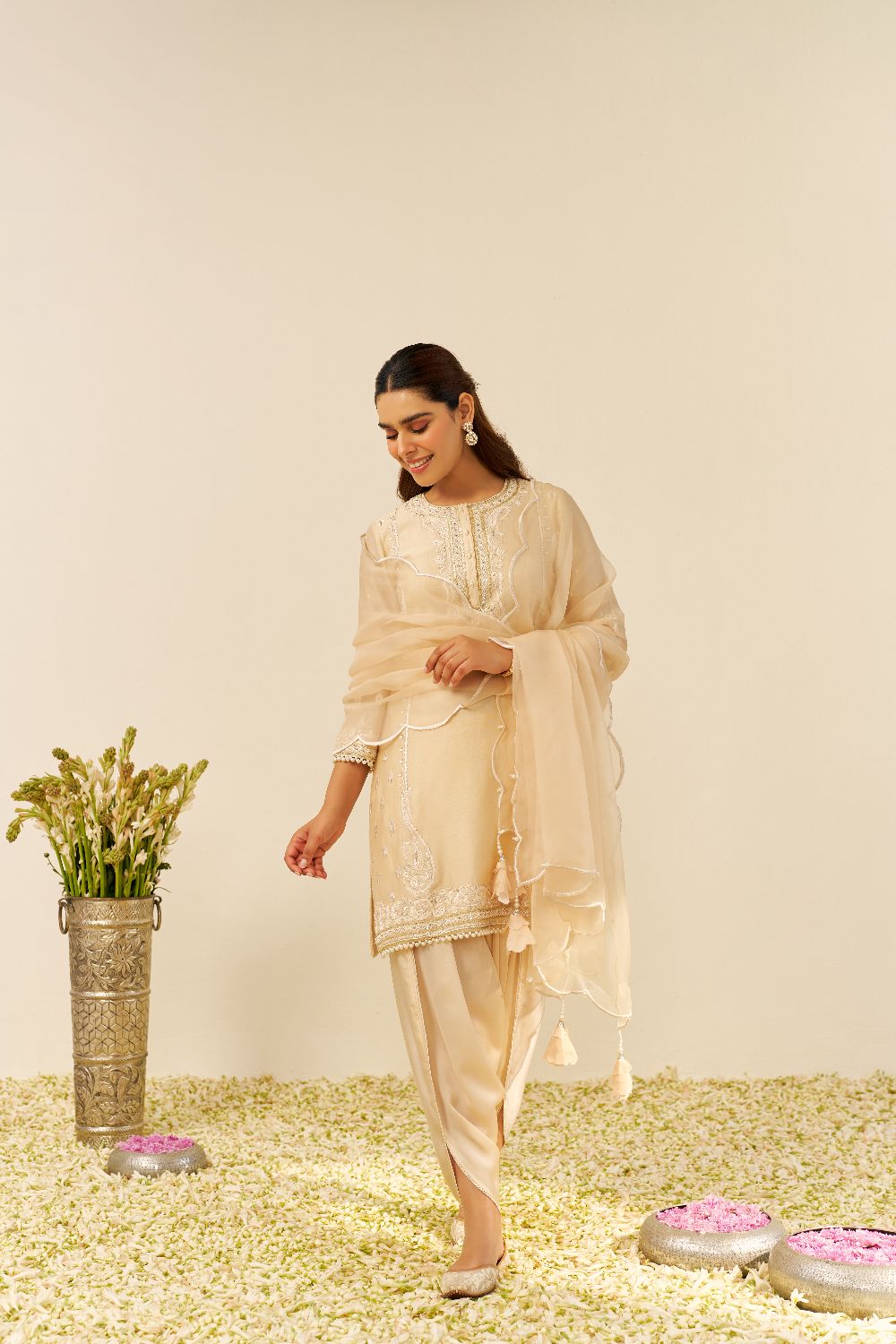 Zahra - Short Kurta With Dhoti-Beige