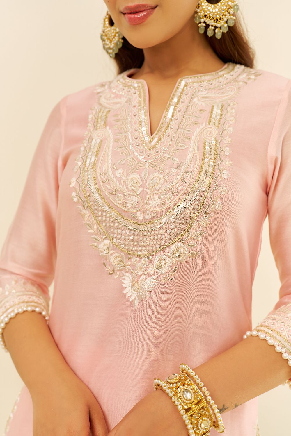 Sara - Short Kurta With Salwar And Dupatta-Blush Pink