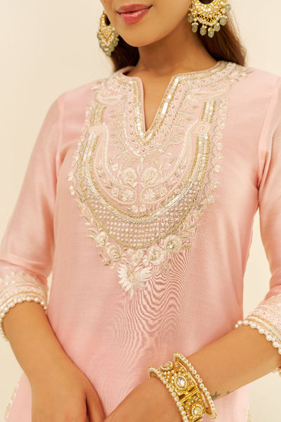Sara - Short Kurta With Salwar And Dupatta-Blush Pink