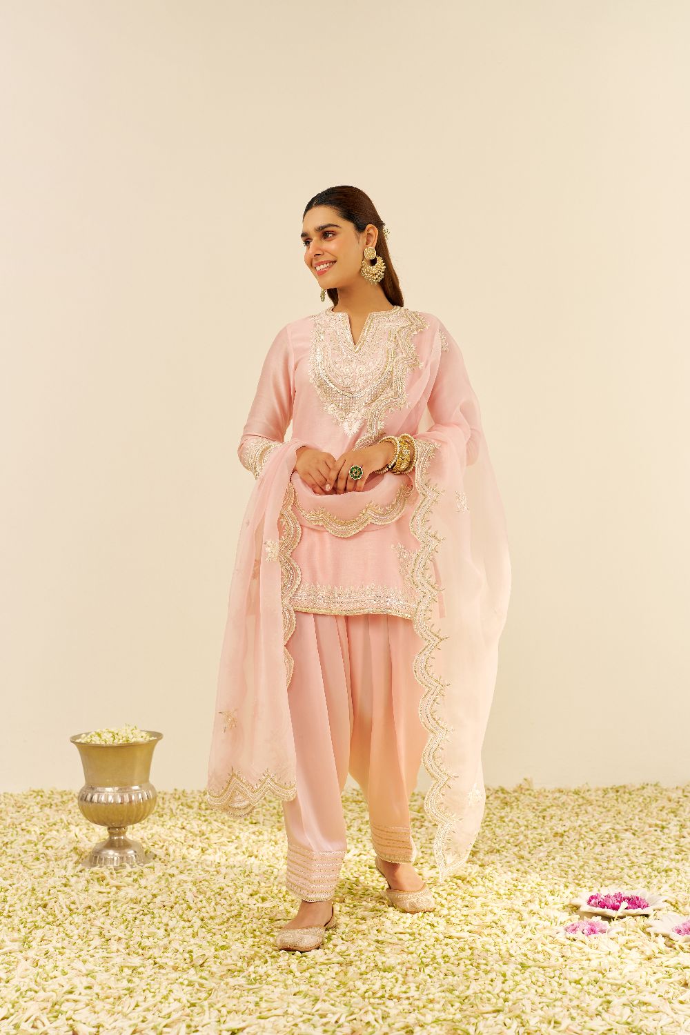 Sara - Short Kurta With Salwar And Dupatta-Blush Pink