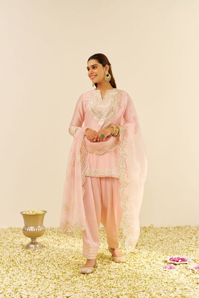 Sara - Short Kurta With Salwar And Dupatta-Blush Pink