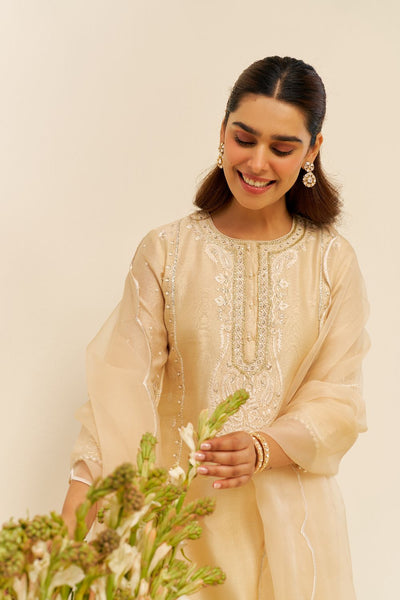 Zahra - Short Kurta With Dhoti-Beige