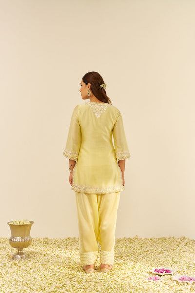 Sara - Short Kurta With Salwar And Dupatta-Lemon Yellow