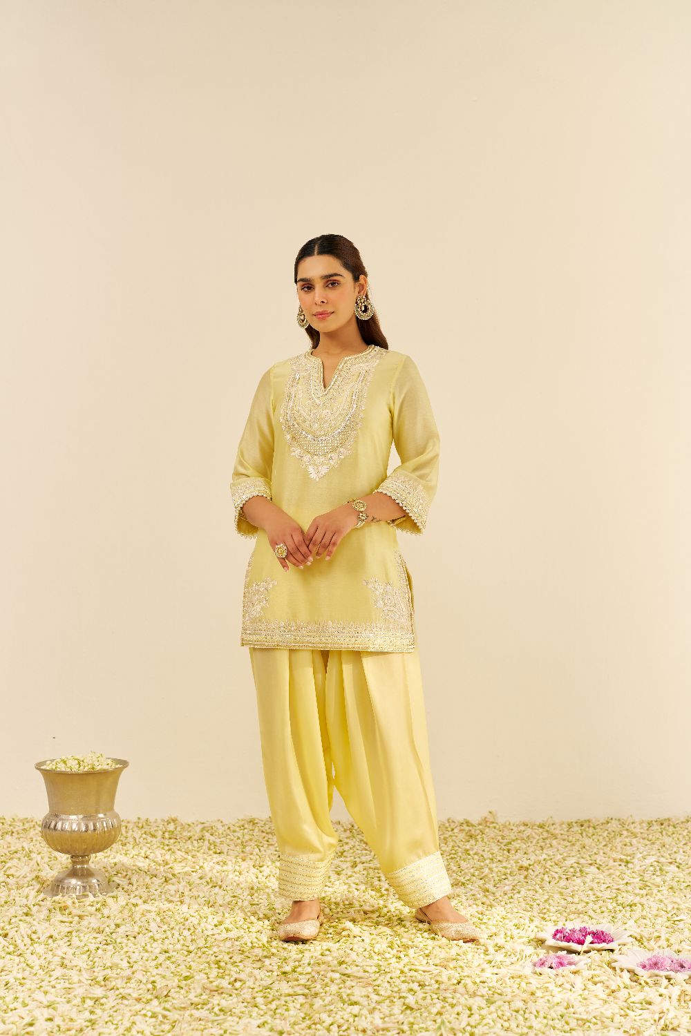 Sara - Short Kurta With Salwar And Dupatta-Lemon Yellow