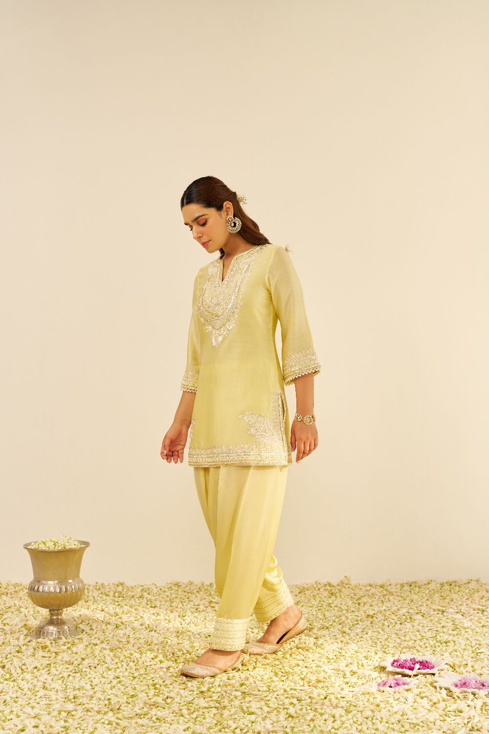 Sara - Short Kurta With Salwar And Dupatta-Lemon Yellow