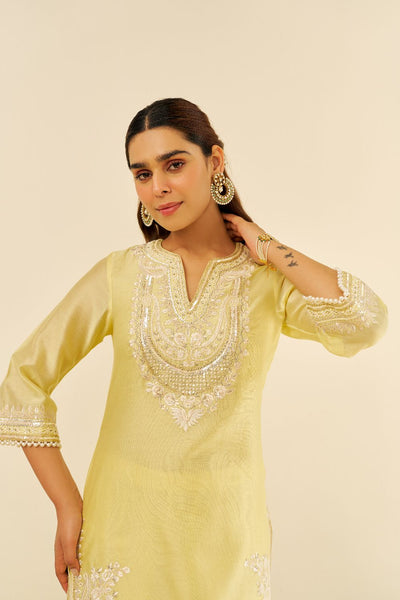 Sara - Short Kurta With Salwar And Dupatta-Lemon Yellow