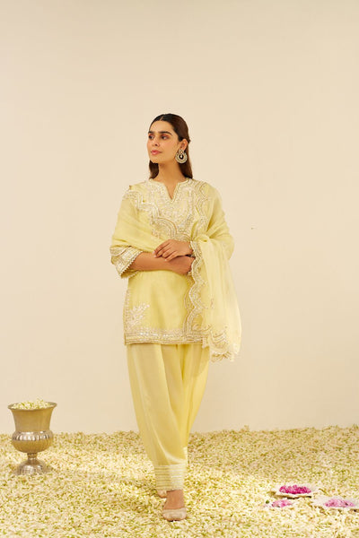 Sara - Short Kurta With Salwar And Dupatta-Lemon Yellow