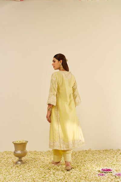 Maziya - Long Chauga With Salwar And Dupatta-Lemon Yellow