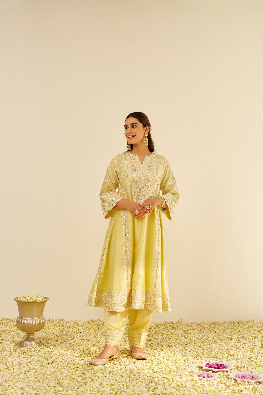 Maziya - Long Chauga With Salwar And Dupatta-Lemon Yellow