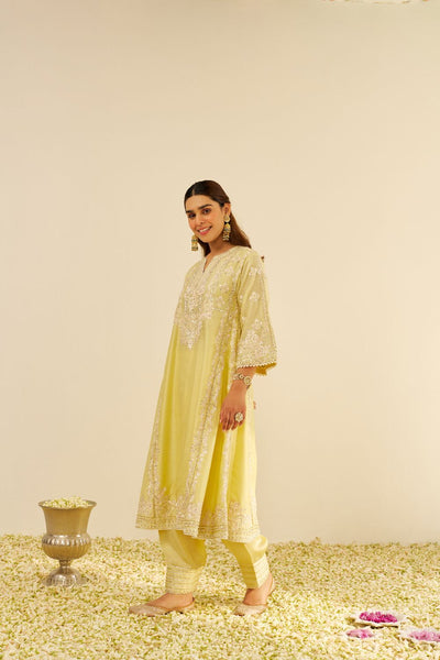 Maziya - Long Chauga With Salwar And Dupatta-Lemon Yellow