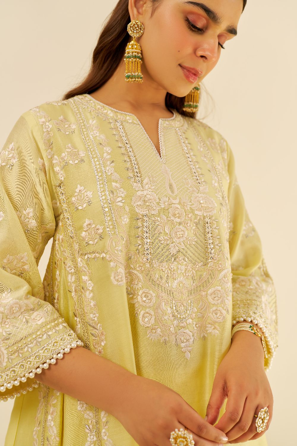 Maziya - Long Chauga With Salwar And Dupatta-Lemon Yellow