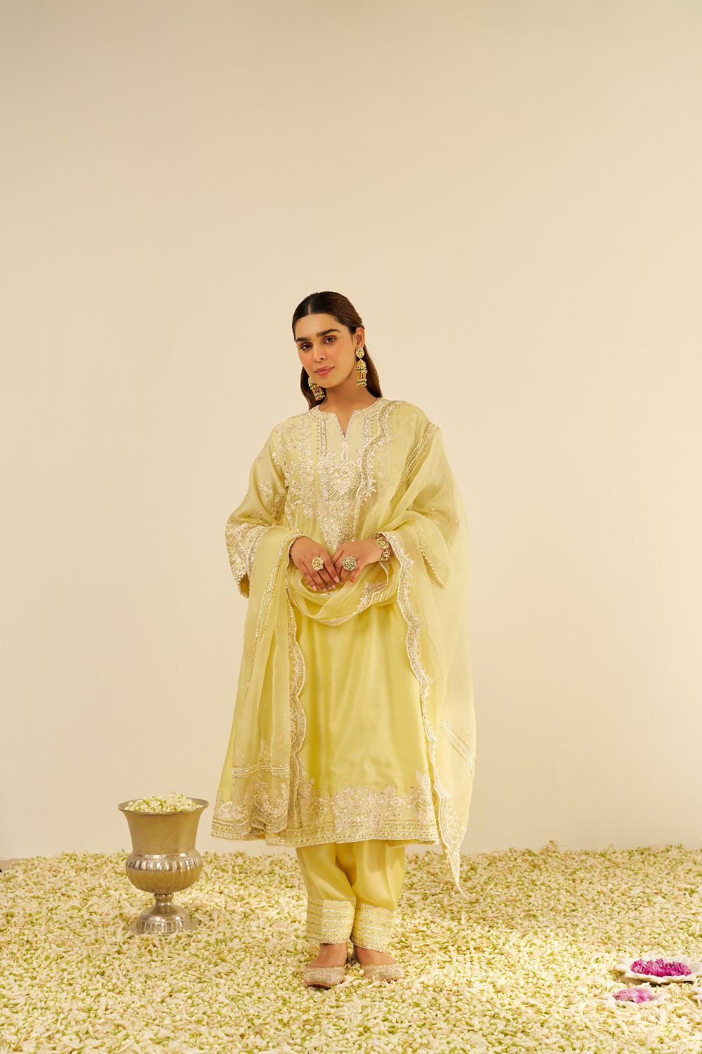 Maziya - Long Chauga With Salwar And Dupatta-Lemon Yellow