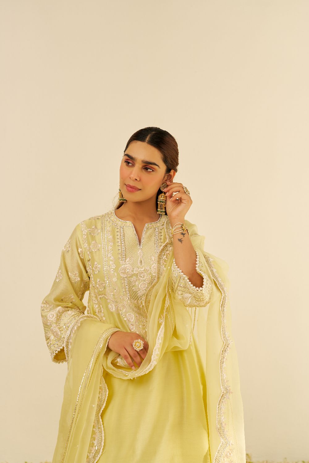 Maziya - Long Chauga With Salwar And Dupatta-Lemon Yellow
